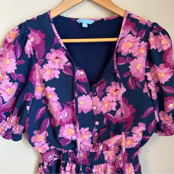 Draper James Women’s Puff Sleeve Fit & Flare Mini Dress in Navy/Purple Floral, S - Picture 6 of 10